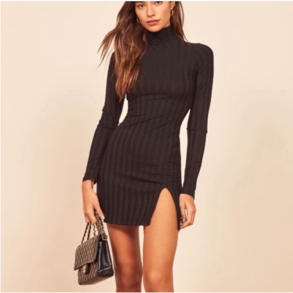 Reformation Black Long Sleeve Dress